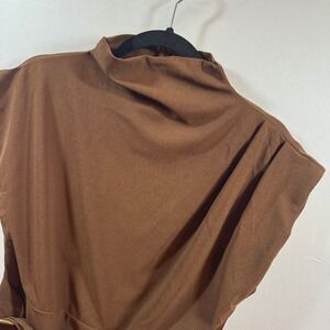 Cider Brown Mock Neck Sleeveless Blouse Gold Buckle Side Tie Top NWT Medium